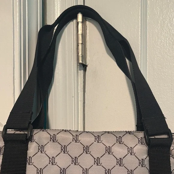 Ralph Lauren Gray Monogram Tote with Black Web Straps - Picture 7 of 13